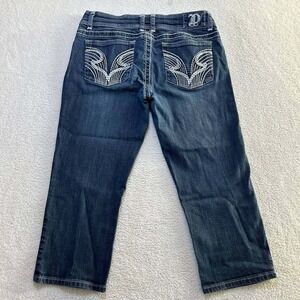 Pure Denim Miss Slim Skinny Crop Capris Jeans 10 Y2K Embroidered Stitch Blue